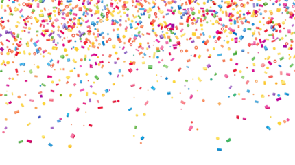 Falling colorful confetties isolated on transparent background. Cut out