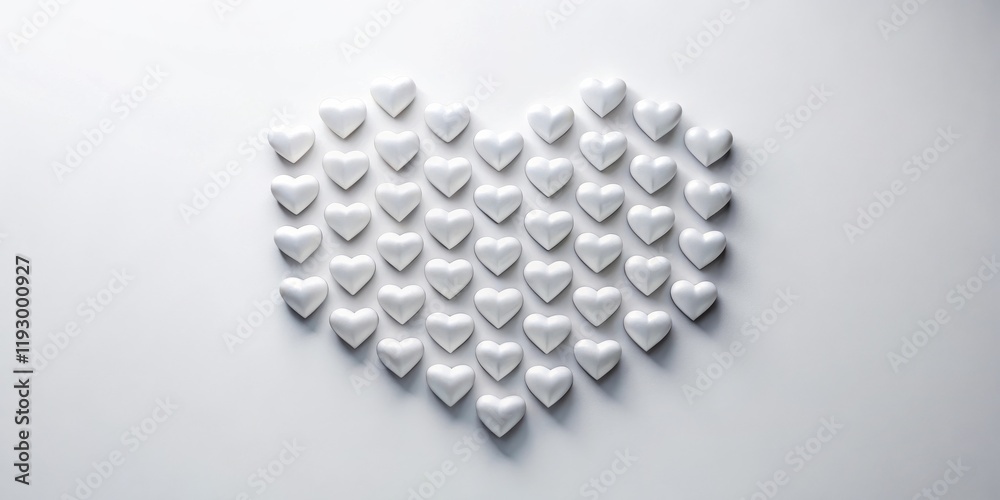 Poster a collection of small, white hearts arranged in a heart shape on a white background