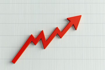 Red upward arrow symbolizing growth and progress against a textured white background.