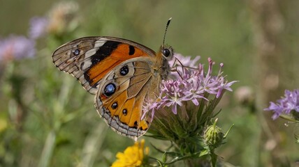 Obraz premium Butterfly on a Wildflower in a Meadow