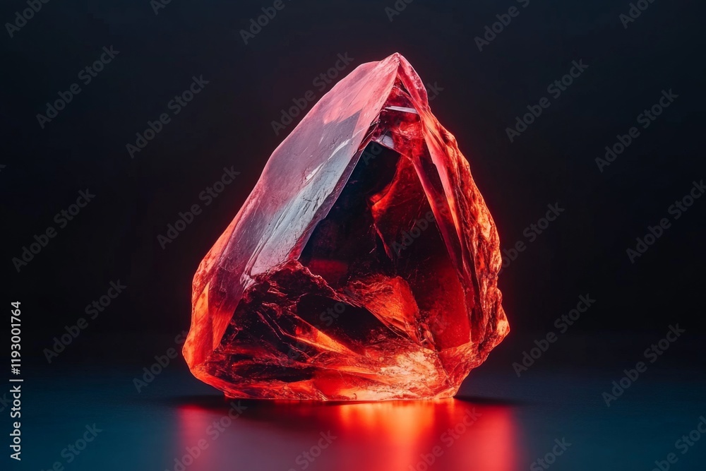 Poster A hyper-realistic image of a single fluorescent gemstone glowing vividly under a UV light, with every detail of its internal patterns illuminated in sharp isolation