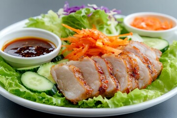 Grilled pork salad with kimchi, Asian dressing