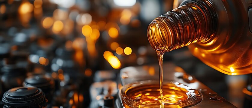 Aceite lubricante fluyendo sobre motor de coche, salpicando en engranajes, concepto de proteccion del motor y lubricacion eficiente para un mejor rendimiento