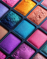 Fototapeta premium Assorted colorful eyeshadow palettes, neatly organized, showcasing the diversity of makeup options, concept of beauty and cosmetic variety with generative AI influence