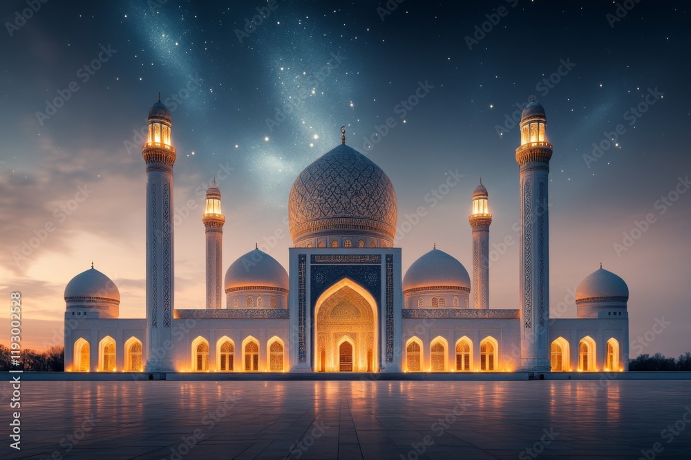 Poster a magical depiction of uzbekistan architecture glowing under an ethereal aurora, with the domes and 