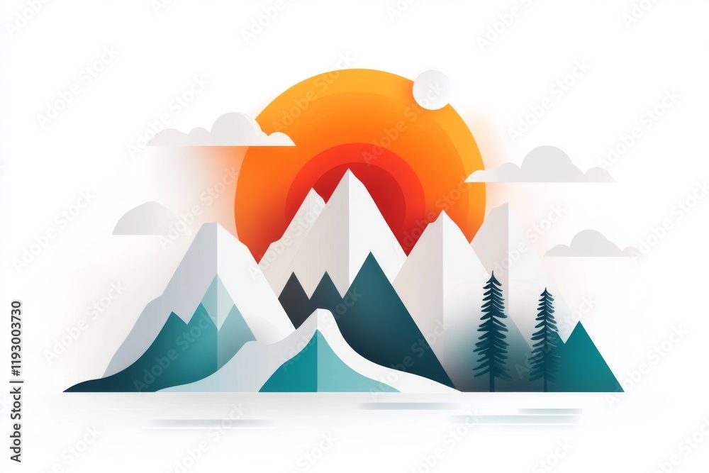 Poster a minimalist illustration of utah mountains, with simple triangular peaks and soft gradients of oran