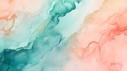 Fototapeta premium Abstract Teal Pink Gold Ink Wash Painting Art