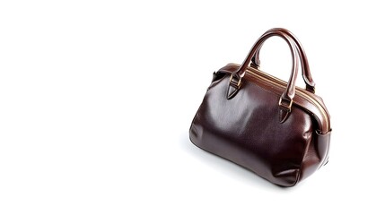 Naklejka premium Stylish Leather Handbag with Gold Accents Isolated on White Background