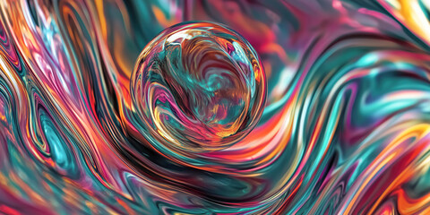 A colorful swirl of paint with a small, round object in the middle
