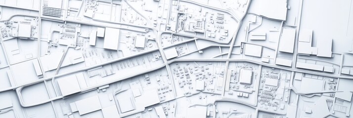 Urban Blueprint Aerial View of City Infrastructure with Roads and Buildings