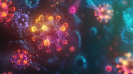 Exploring the vibrant world of magnified viruses in colorful scientific detail. Generative AI