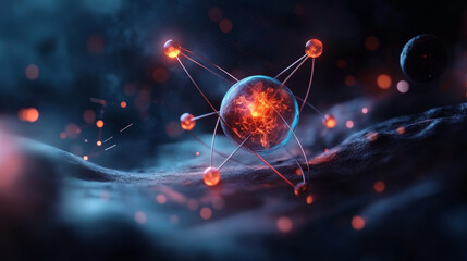 stunning abstract representation of carbon atom, showcasing its vibrant energy and structure