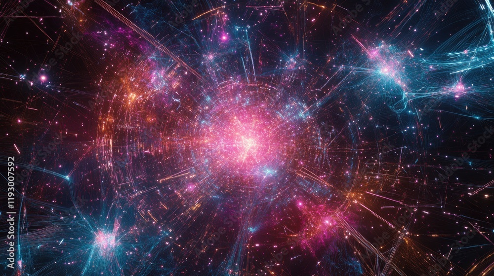 Poster a high-tech abstract background featuring a luminous network of digital nodes and connecting lines.
