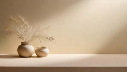 Fototapeta premium Pastel Cream Wall Background with Soft Natural Light Shadows