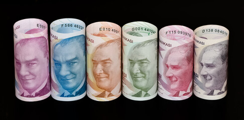 Images of banknotes of various countries. turkish lira photos.