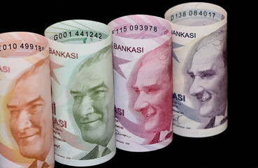 Images of banknotes of various countries. turkish lira photos.