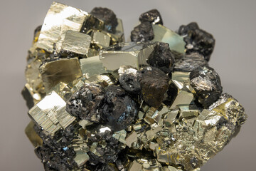 Druse of cubic crystals. The mineral pyrite or iron pyrite