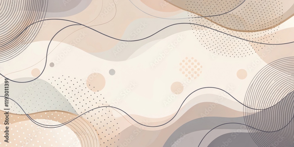 Aufkleber abstract beige and gray organic shapes background with minimalist lines and dots