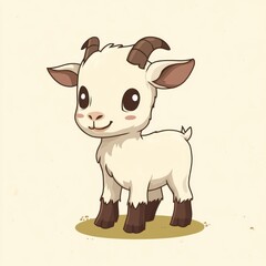 Fototapeta premium Adorable baby goat standing, farm background, children's book illustration