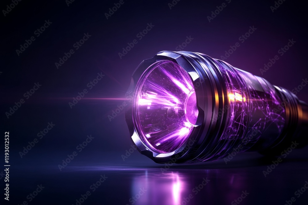 Aufkleber a sleek icon of a uv flashlight with light rays drawn as simple lines and glowing accents in purple 