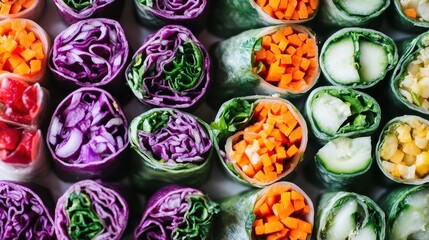Colorful Plant-Based Snack Platter with Fresh Vegetable Wraps