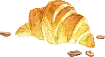 Watercolor painted croissant. Hand drawn design element isolated on white background.