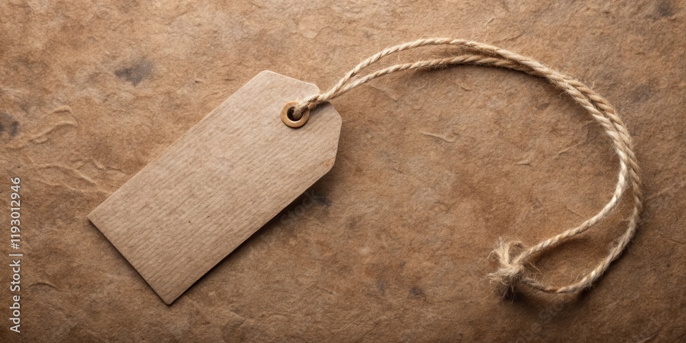 Poster Rustic Brown Paper Tag with Twine on Aged Texture Background