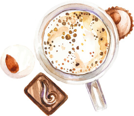 Watercolor painted coffee cup. Hand drawn design element isolated on white background.