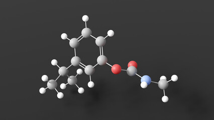 m-cumenyl methylcarbamate molecule 3d, molecular structure, ball and stick model, structural chemical formula insecticide