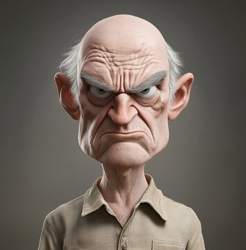 Angry Old Man 3D Render: A Detailed Portrait of a Grumpy Senior