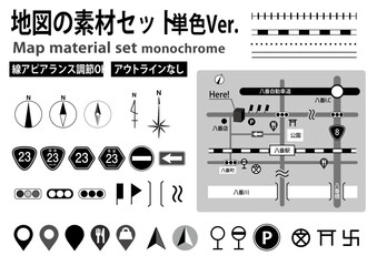 編集可能　地図 素材　MAP パーツ（モノクロ）
