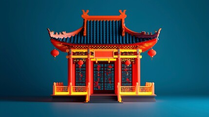 Fototapeta premium Vibrant Asian Style Pavilion in Bright Colors