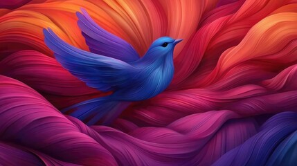 Obraz premium Vibrant blue bird soaring through colorful waves of colorful abstract textures digital artwork artistic expression