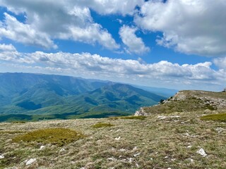 beautiful spring mountain landscape with blue sky