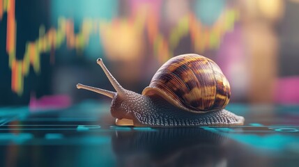 Obraz premium A snail's journey slow progress in the stock market landscape