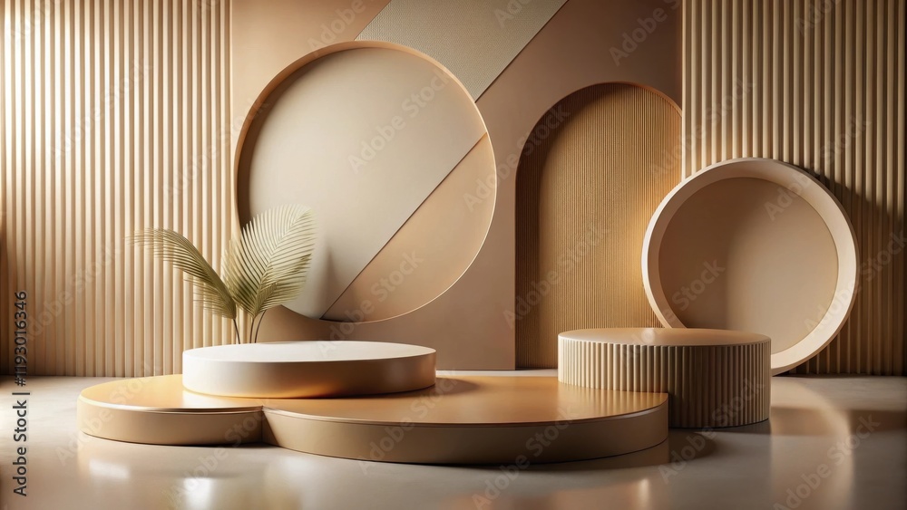 Poster Elegant Minimalist Product Display with Neutral Tones and Geometric Shapes