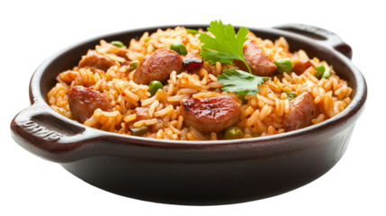 Jambalaya rice dish isolated on transparent  background 