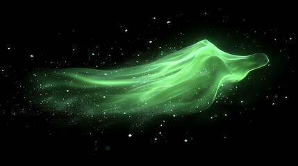 Naklejka premium abstract design featuring an ethereal green glowing shape, surrounded by floating particle effects