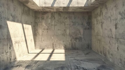 Minimalist Concrete Room Interior 3D Rendering in Cartoon Style