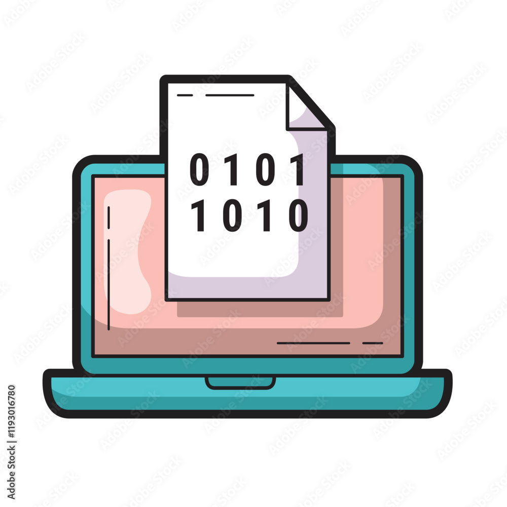 Poster binary code on paper a laptop screen, ideas for technology related designs, cybersecurity concepts, 