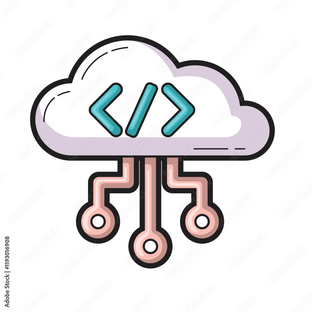 Poster code in cloud computing links three network nodes, ideal for technology concepts, network visualizat