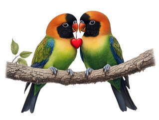 Fototapeta premium Colorful love birds sharing a heart natural habitat digital artwork vibrant environment close-up