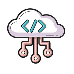 Code in cloud computing links three network nodes, ideal for technology concepts, network visualization, IT presentations, and cloud infrastructure illustrations