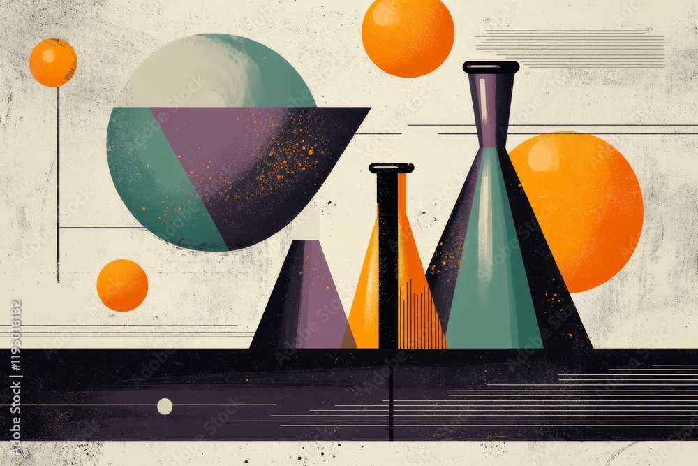 Poster a vintage-style poster of uv light use in a laboratory, featuring hand-drawn illustrations of glowin