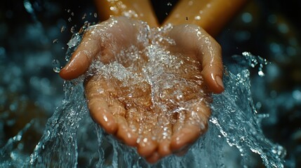 Fototapeta premium Hands cupping splashing fresh water.