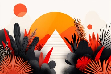 A vintage-style travel poster of Uxmal pyramid with bold Aztec accents and typography, evoking the spirit of adventure and ancient cultures