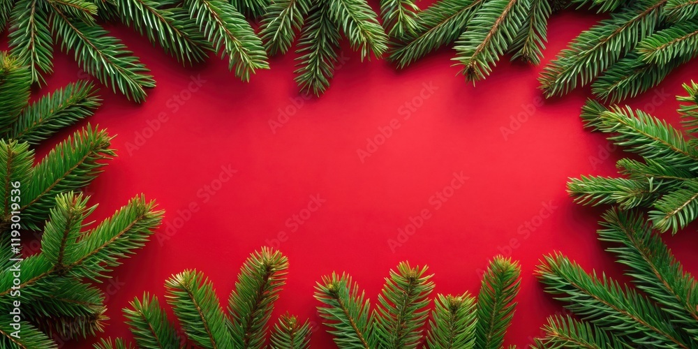 Aufkleber red backdrop with evergreen boughs forming a festive frame