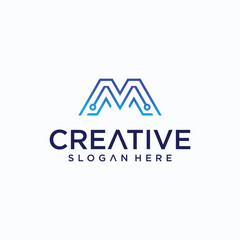 Fototapeta premium M letter logo design technology logo M logo set with vector technology lines