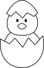 Cute eggshell chick coloring drawing isolated. 
Chick in cracked egg outline. 
Newborn chick. Easter icon. 
Transparent background.
