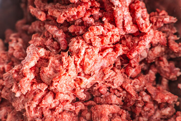 Background with the texture of raw minced meat. Raw minced beef and pork. High quality photo